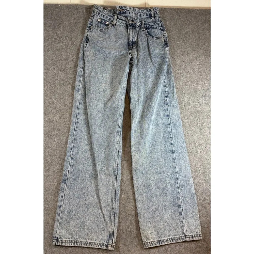 White Fox Straight Jeans Womens Small Blue Denim Cotton Light Wash Grunge Goth - Picture 2 of 12